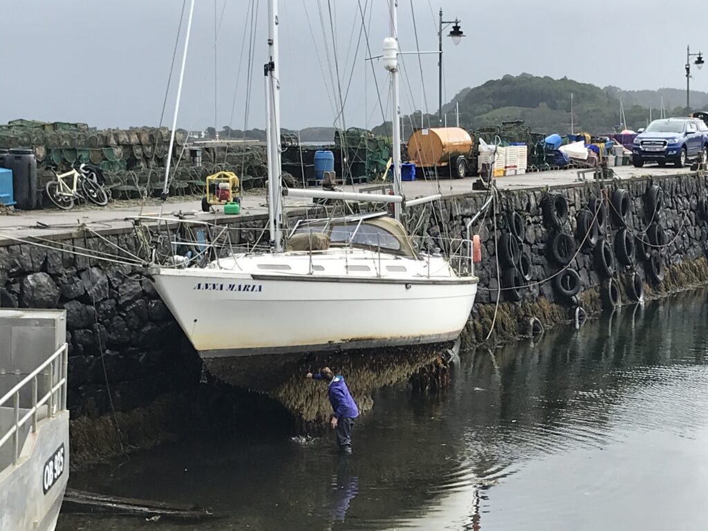 A new yacht owner scraping off years of growth from her new boat.  Once it's clean it will need painting and this process will need repeating annually.  It's hard work but she has a massive smile on her face. Shortly after this, she signed up to our online RYA Day Skipper Theory course at Ardent Training.