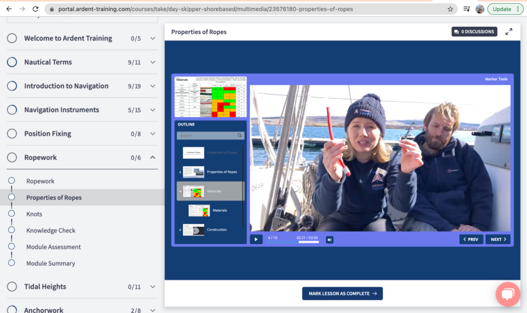A screenshot from our online RYA Day Skipper theory course.