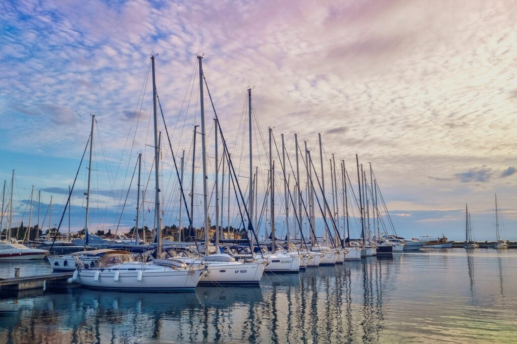 Yachts lined up in a marina looking smart.